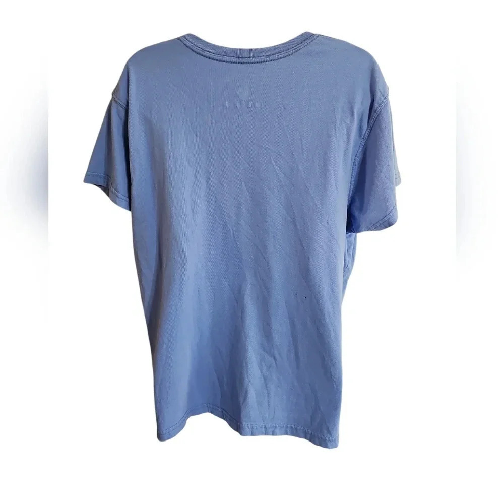 Cuffy’s Womens XL T-Shirt Blue Cotton Embroidered Daisy Coastal Casual Vacation - Picture 3 of 6